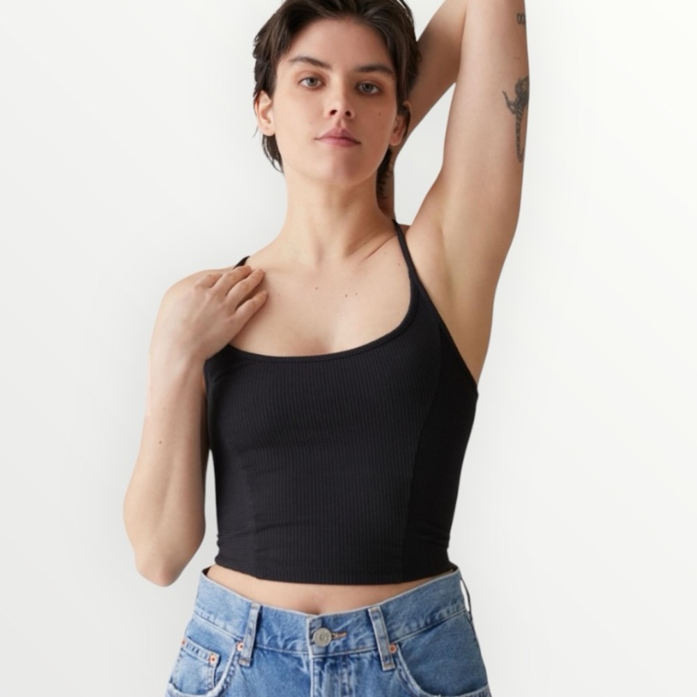 Urban Outfitters - Medium- Black Ribbed Crop Top Tank Cami